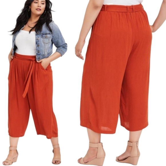 TORRID Crop Flowy‎ Wide Leg Gauze Mid-Rise Tie-Front Pants Brown Womens Sz 6X - Picture 1 of 14